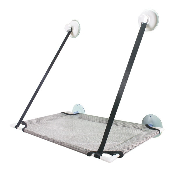 IC Grå kattfönsterhängmatta, kattfönsterhängmatta, kattfönstersitssäng med knappsugkoppar, kattsäte för solbad, platsbesparande, lätt att installera, 50 LB