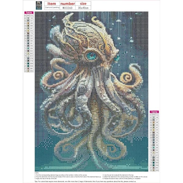 30x40cm 5D diamantmaling, DIY broderi blæksprutte diamant