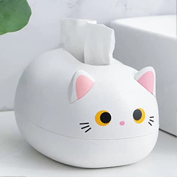 Cute Cat Tissue Box Dispenser Storage Tissue Holder with Toothpick Compartment Cat Tissue Box