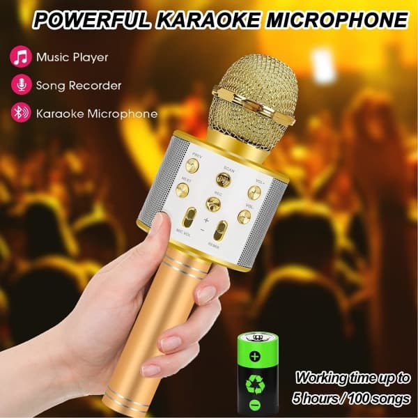 IC Bursdagspresenter for jenter og gutter 6-15 år, Bluetooth trådløs karaoke mikrofon - gull