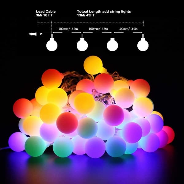 IC Fairy String Lights Pistorasia, 33 FT 100 LED Globe Ball String Monivärinen