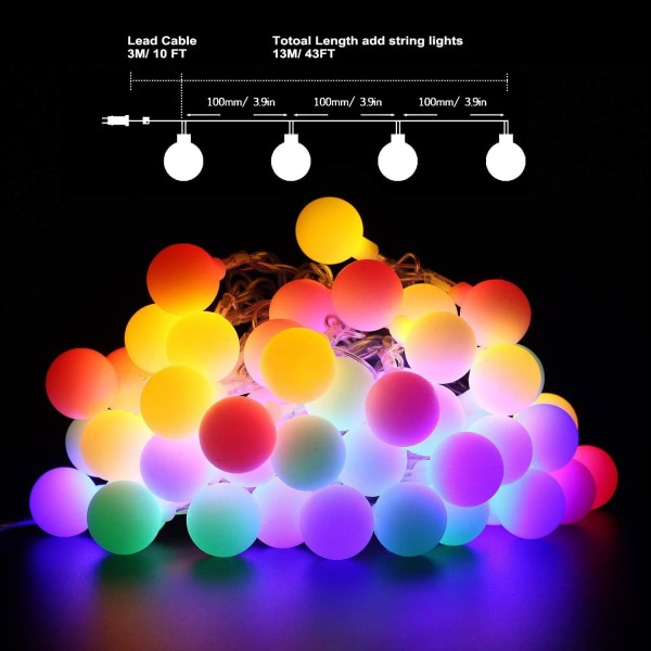 IC Fairy String Lights Plug in, 33 FT 100 LED Globe Ball String Multicolor