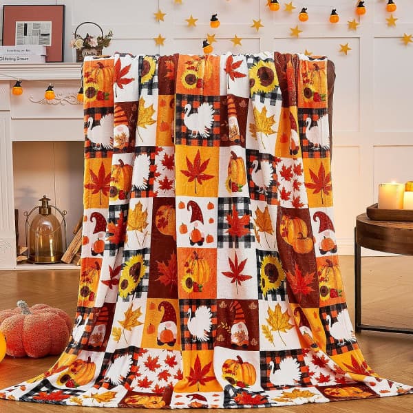 IC Efterårsplaid, efterårsplaid til sofa, orange ternet tæppe til efteråret, brug (50”x60”)