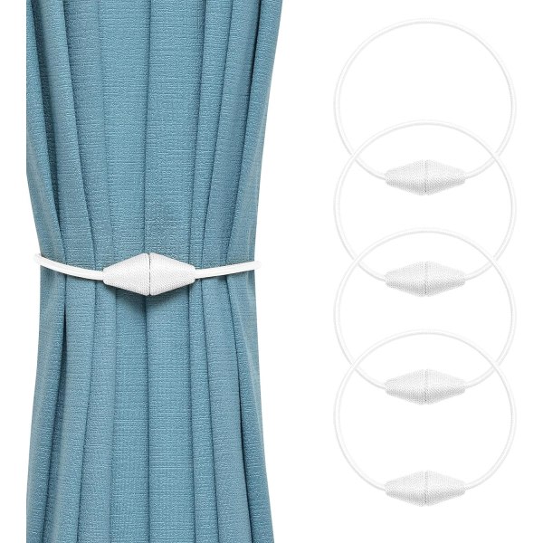 IC-sæt med 4 magnetiske gardiner, håndholdte vævda rep Bekvämt og dekorativt for hem og kontor (vit)