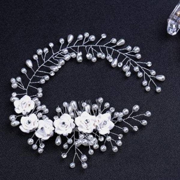 IC Bröllopsblommor Hårtillbehör Pärlhårkam Tiara Brud Huvudbonad Vit one size
