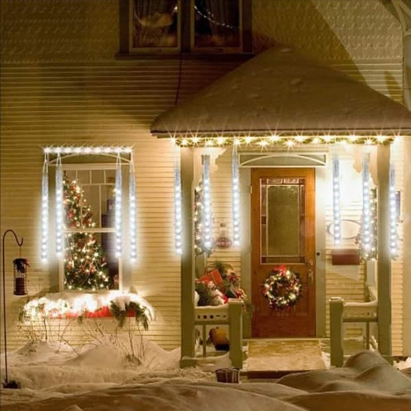 IC LED meteorbrusregn lys 50cm 8 rør 384LED til juletræ Warm White