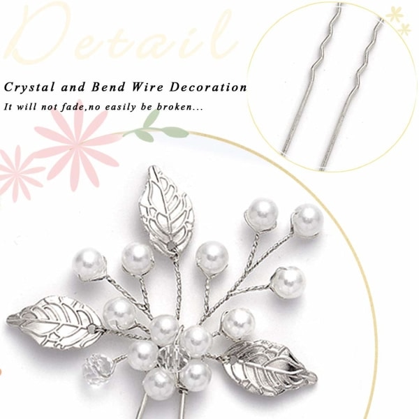 IG Heread Pärla Brud Bröllop Hårnålar Blad Brudhuvud Piece Silver