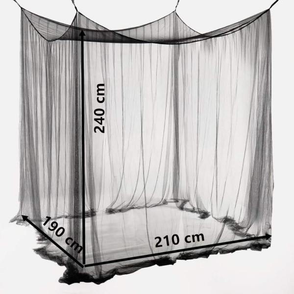 IC Dubbel Sky Säng Myggnät 190cm(B) x210cm(L) x240cm(H) Rektangulär Säng Stor Enkel Sommar Svart Myggnät med 4 Öppningar Baldakin Insektsskydd