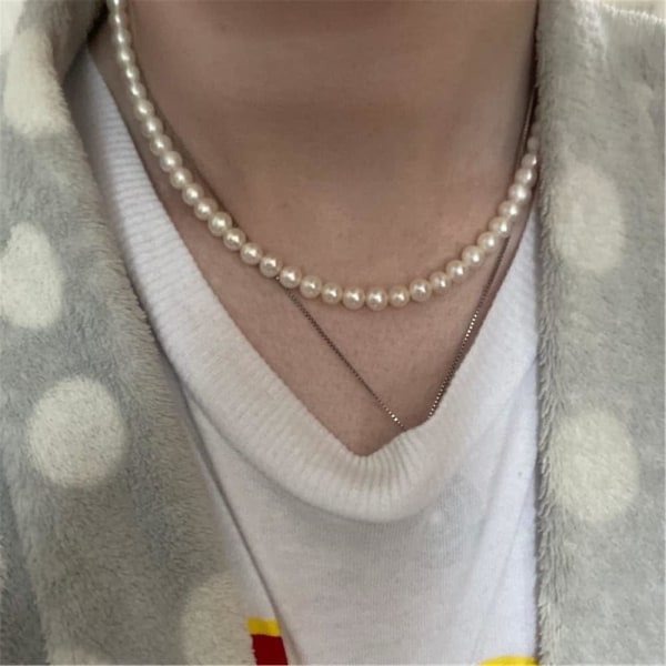 IC Pärlhalsband Enkelt handgjort pärlhalsband för män, 18 tum