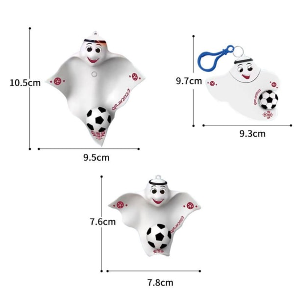 IC 3-osainen setti uutta loistavaa Qatarin MM-kisojen maskotin jalkapallo-nukke avaimenperästä