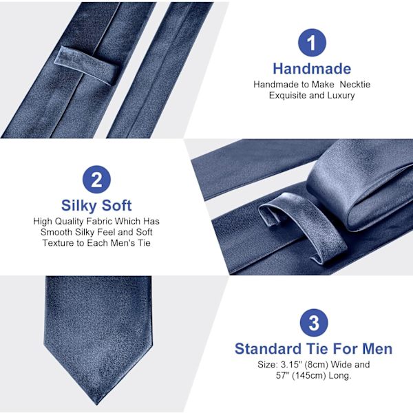 Miesten solmiot Klassinen yksivärinen satiininauha miehille Ensiluokkainen yksivärinen solmio miehille Muodolliset mustat solmiot miehille Liiketoiminta Hääjuhlat Työsolmio 8cm Deep Navy Blue Satin
