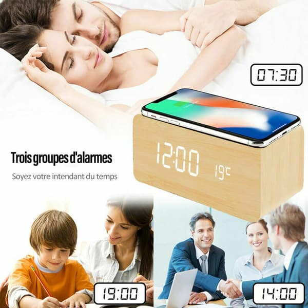 Digital Väckarklocka med Trådlös Laddare LED Skrivbordsväckarklocka Temperaturvisning, Röd Röd