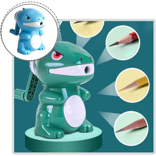 1 pc Pencil Sharpener, Manual Pencil Sharpener with Cartoon Dinosaur, Portable Pencil Sharpener for School (Blue)