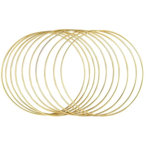 Metallringer, 10 stk, 25 cm Ø, gullbelagt, trådringer for