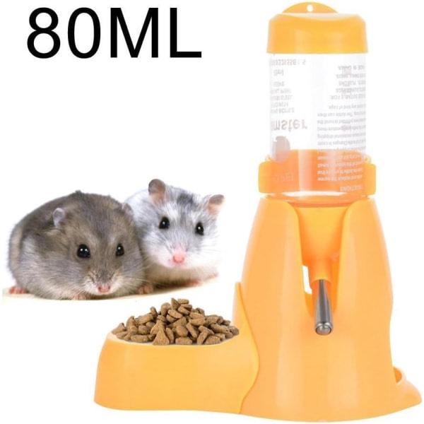IC Hamstervattenflaska med vandflaskskål Idealisk for at gnaga smådjur, chinchillor, kaniner, råttor, illrar, gul, 80ml,