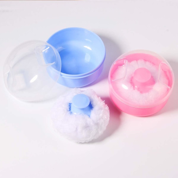 IC 2-pak Baby Body Kosmetisk Pudder Puff Kroppspudder Puff og etui (rosa og blå)
