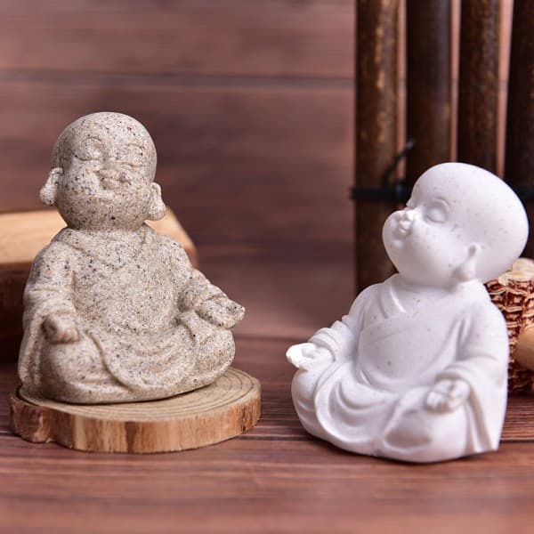 IC Lille Munk Statuer Sandsten Buddha Skulptur Fengshui Figur 2