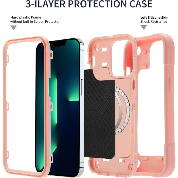 IC-fodral Designat för iPhone 13 Pro Max Fodral 6,7 tum Kompatibelt med MagSafe, Militärt skydd för hela kroppen Robust kraftigt fodral (rosa)