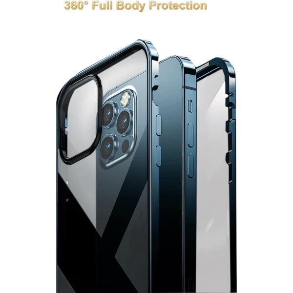 IC för Apple iPhone 11-fodral, magnetisk metallram 360 graders heltäckande mobilskal fram bak härdat glasskyddande ska Guld iPhone 11 Pro Max