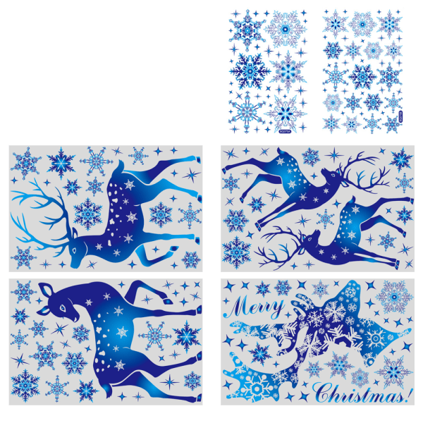 IC Jul avtagbart glassfönsterdekoration klistermärke Jul blå snöflinga älg klistermärke for fest