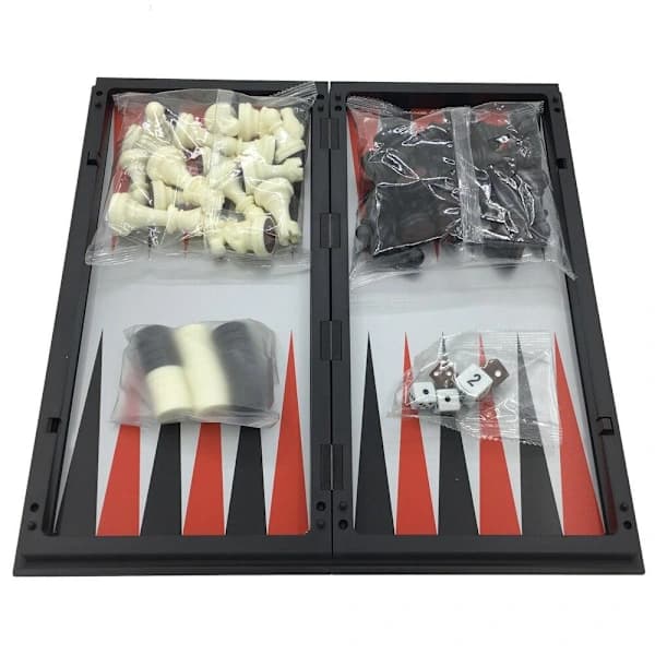 3-i-1 Kompakt Resespelset: Schack, Backgammon, Dam Multicolour