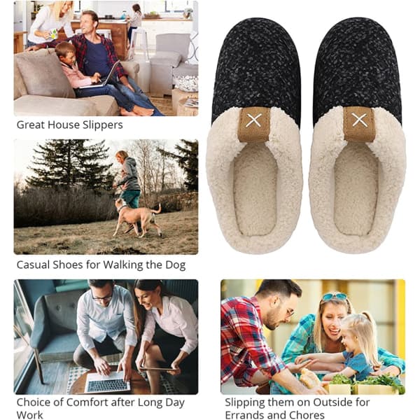 Herre Hjemmesko Memory Foam Fluffy Varme Skridsikre Tøfler Sort