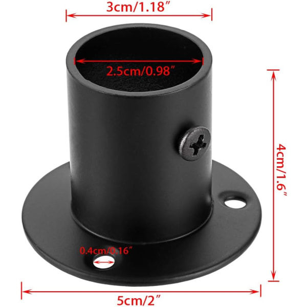 IC 4-pack rostfria stånghylsor Flänsstångshållare, väggmonterad rörfäste med skruvar för garderobsdusch (passar 25 mm / 1'') (svart)