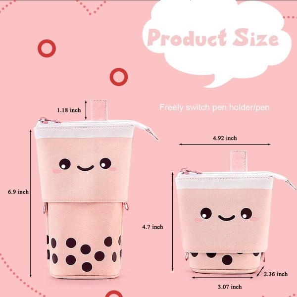 IC Boba Sød stående etui til børn, Pop Up Penneboks Sminkepung, Stand UP Julegave Penneholder til børn (rosa)