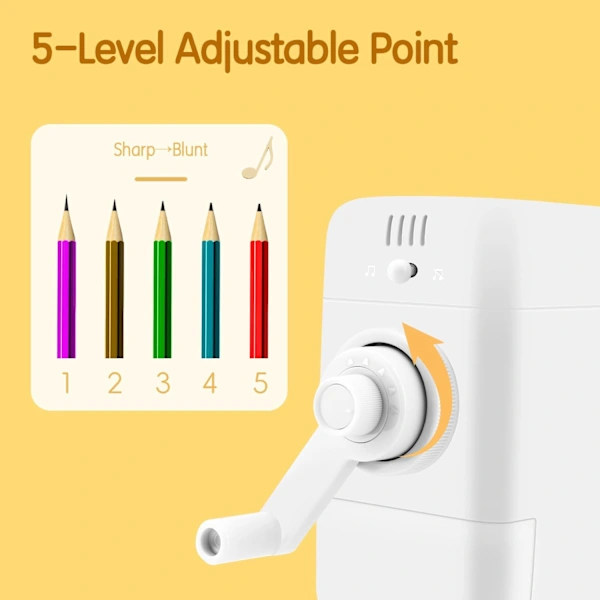 Manual pencil sharpener, music-themed pencil sharpener, adjustable tip and automatic function for pencils and crayons, Aut vit white white