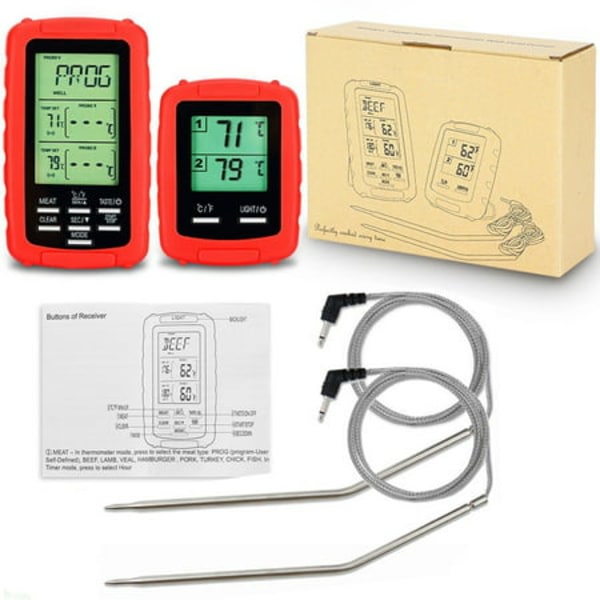 IC Trådløs kjøtttermometer Matgrilltermometer rød