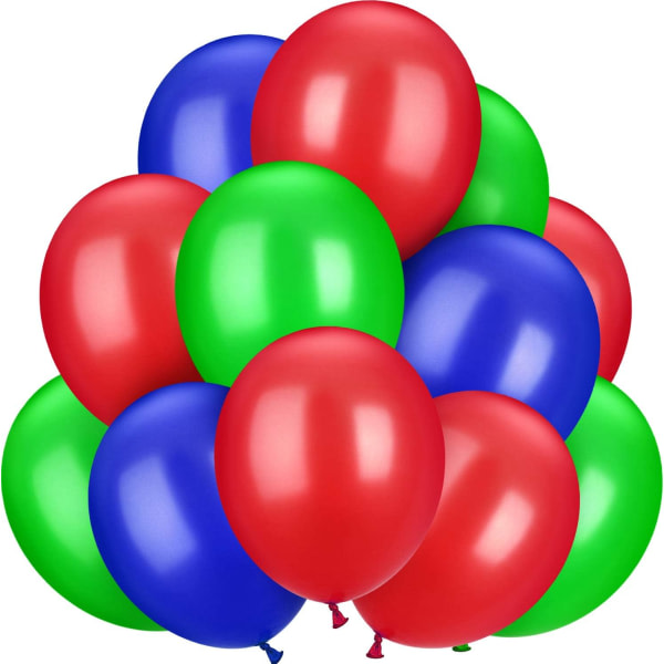 IC 100 stykker 12 tums rund ballong i latexfarvede ballong for bröllop, födelsedag, semester, festdekoration (blå, rød, grøn)