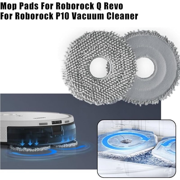 4 stk. moppekluter for Roborock Q Revo og Roborock P10 støvsuger, reservedeler, vaskbare og gjenbrukbare moppeputer