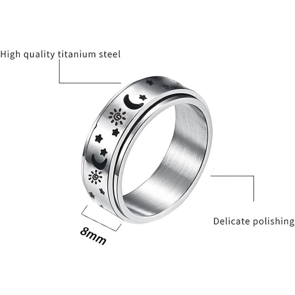 IC Spinnerringe i Titan i Rustfrit Stål Mån og Stjerne Fidget Ring Stresslindrende Angst Ring - 5-75 (løber små)