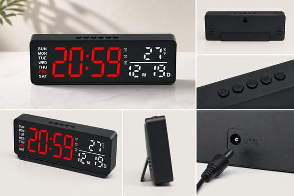 Digital LED-väggklocka, Superljus Display, Väggmontering eller Bordsdesign, Energieffektiv, För Hem och Kontor, 26 x 3 x 8 cm