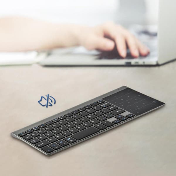 2.4G Trådløst 59-tasters ABS-tastatur med indbygget touchpad til Android, iOS og Windows, grå, 25,8 x 9,8 x 1,5 cm