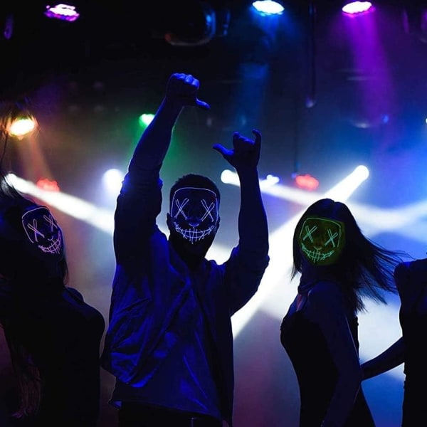 IC Halloween-mask, glöd-i-mörkret LED-reningsmask för kostym, rollspel, festivaler och fester