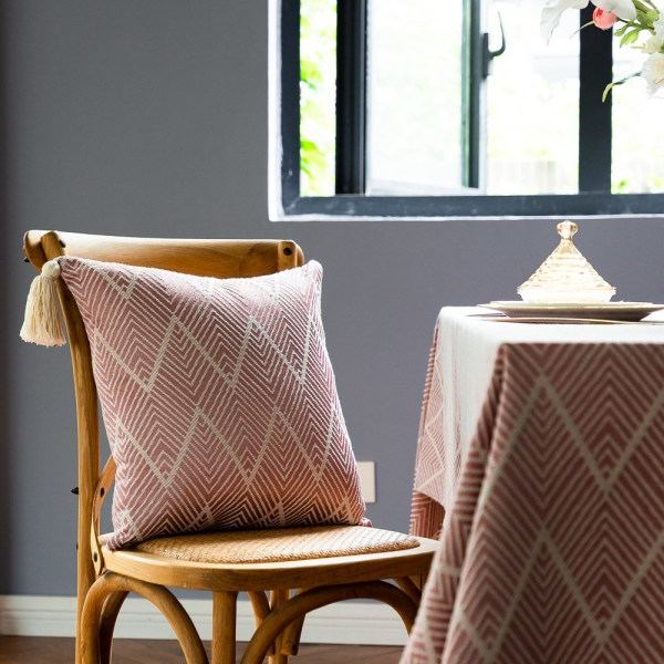 IC Rektangulær luksuriøs lett bomullslin duk med frynser borddekke kaffeserviet dekorasjonsstripe (rosa, 60x60cm) rosa 60*60
