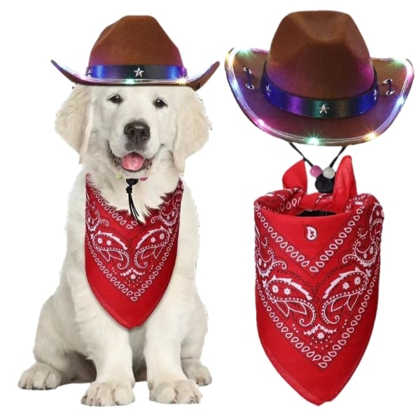 Pet Cowboy Hat Bandana Kostym, Halloween Pet Kostym set