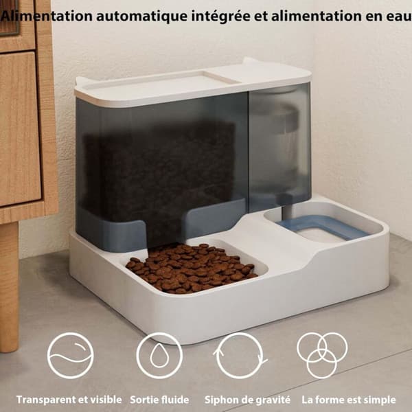 2-i-1 3 - 8L automatisk mat- og vanndispenser for katter og små hunder - mat- og drikkefontener (grå)
