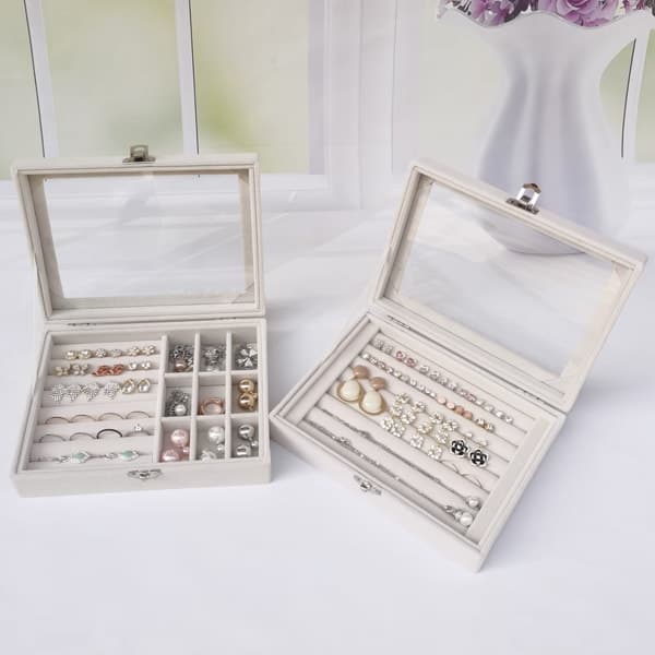 IC 2-i-1 smykkeboks Ring Ørepynt Organizer Holder Stable Beige