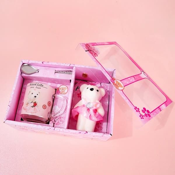 X-13 Bear Mug with Handle Glittering Gift Box Cute Bear Wish Bottle Set Birthday Gift Set Make a wish with a cup Random color Make a wish with a cup Random color