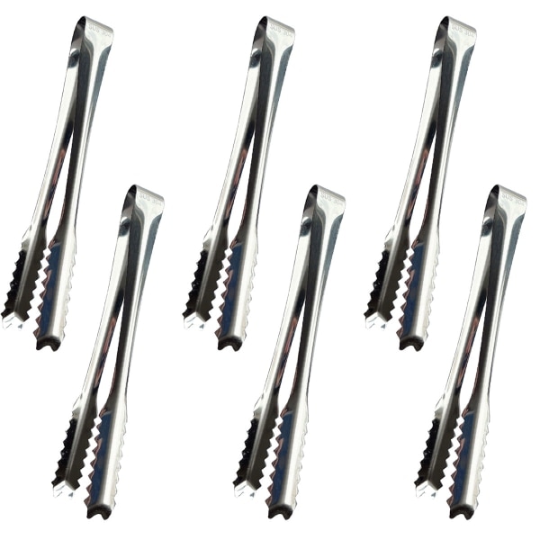 6-pack 15 cm IsTång, Kökstång, Liten Serveringstång, Set i Rostfritt Stål (Silver)