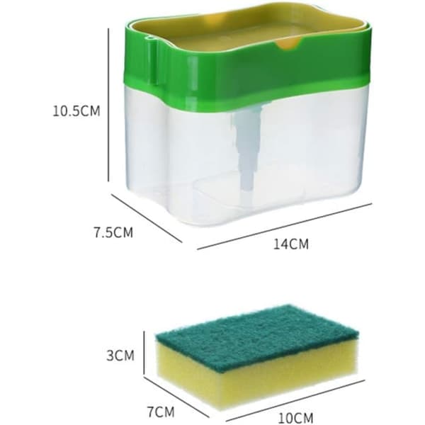 IC Opvaskmiddel Dispenser med Svampeholder, 2 i 1 Manuelt Tryk