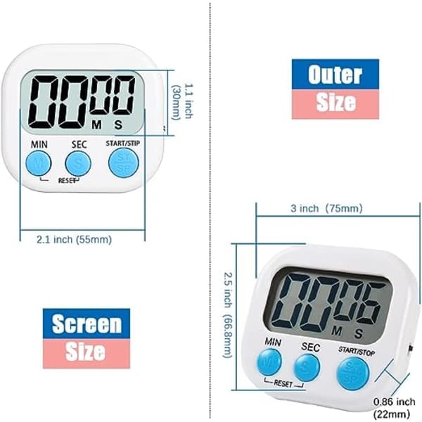 IC Magnetisk Kökstimer med Stor LCD-Skärm, Timer för Matlagning, Studier, Högt Larm och Nedräkning