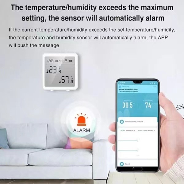 IC Smart WiFi termometer Hygrometer + Bluetooth temperatur og Hu