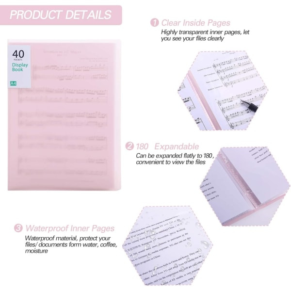IG 40 fickor Plast Presentationsbok Portfolio Mappfil Rosa