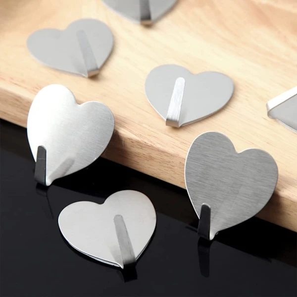 Wall hook with sticker, 6 self-adhesive hooks, stainless steel