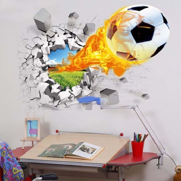 IC Väggtatuering 3D Realistisk fotboll Sprucken Väggeffekt DIY PVC Väggdekal Barnrum Väggdekal 70 x 50 cm