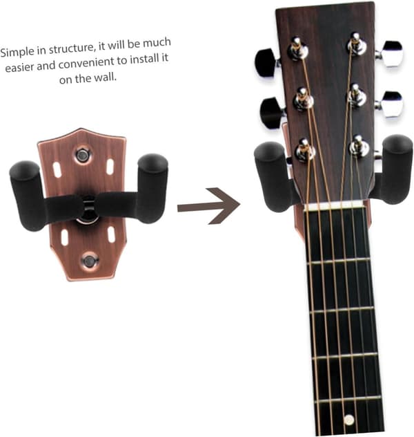 Gitarrväggfäste med mjuk skumvaddering, platsbesparande krok för akustisk gitarr, bas, ukulele och fiol, bronsfinish för hem- och studiouppvisning