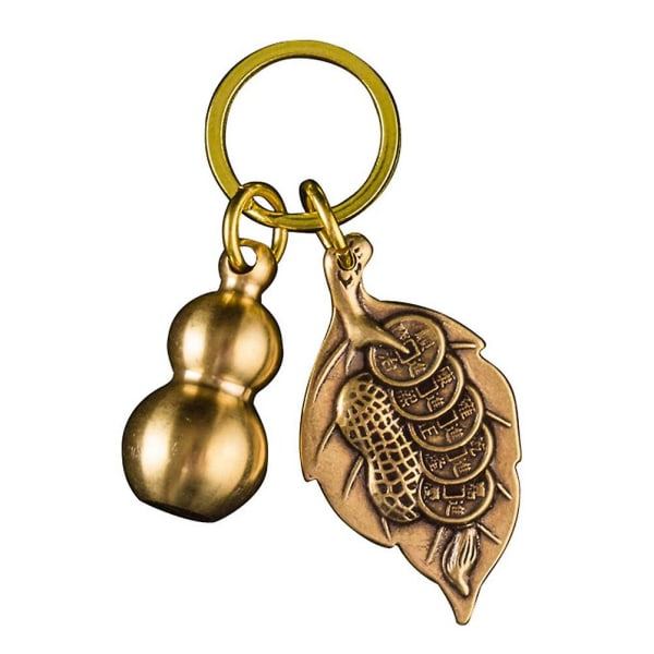 Kalebass og blad form nøkkelring anheng messing retro stil nøkkelring anheng Golden 6.6X3.5X1.5CM IC
